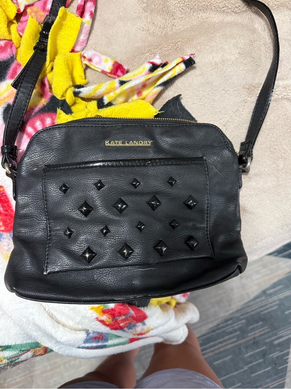 Kate Landry Black Studded Leather Crossbody